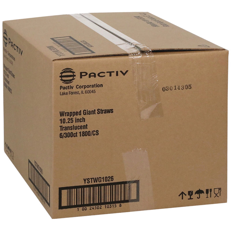 Pactiv Evergreen Giant Paper-Wrapped Straw, 10.25", Translucent, 1,800/Carton (PCTYSTWG1026) Case of 1800