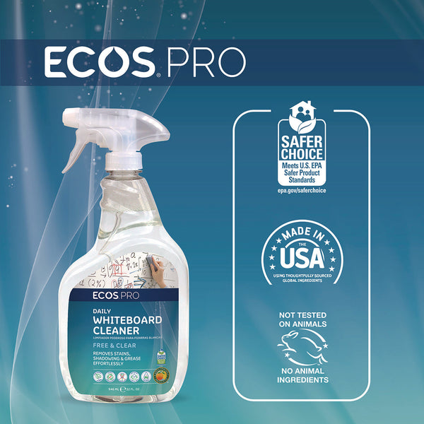 ECOS® PRO Daily Whiteboard Cleaner, Free and Clear, 32 oz Spray Bottle, 6/Carton (EOPPL98696CT) Case of 6