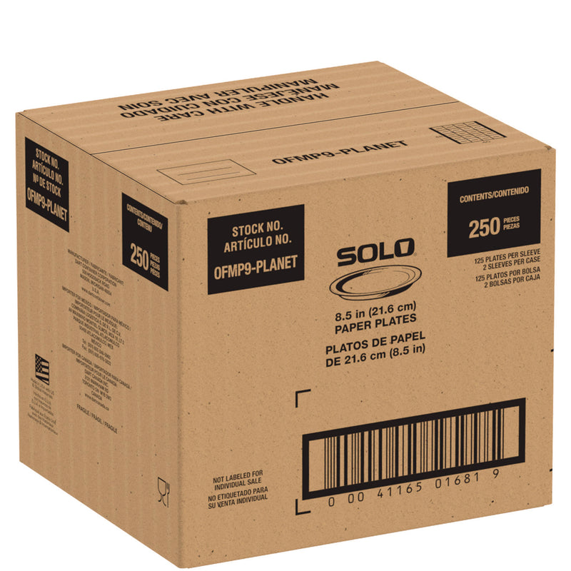 SOLO® Compostable Paper Dinnerware, ProPlanet Seal, Plate, 9" dia, White, 250/Carton (SCCOFMP9PLANET) Case of 250