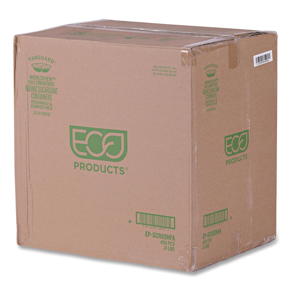 Eco-Products® Vanguard Renewable and Compostable Sugarcane Containers, 3-Compartment Bowl, 28 oz, White, 400/Carton (ECOEPSCR93NFA) Case of 400