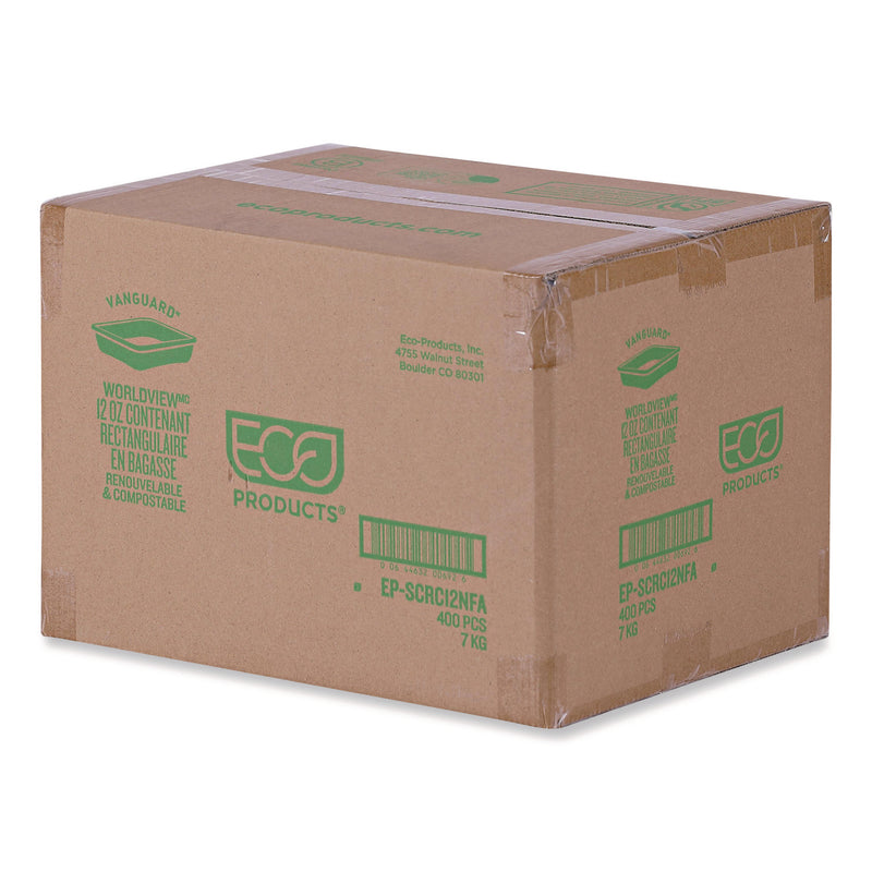 Eco-Products® WorldView Vanguard Rectangular Container, 12 oz, 7 x 4.75 x 1, Sugarcane Fiber, White, 400/Carton (ECOEPSCRC12NFA) Case of 400