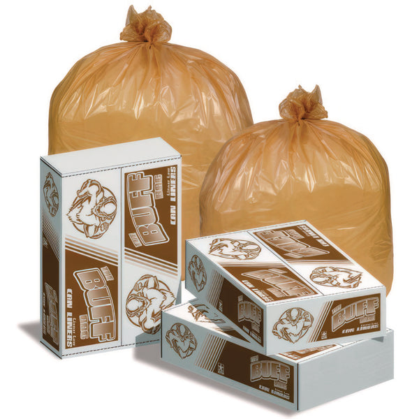 Pitt Plastics The Buff Bag Can Liner, 60 gal, 0.75 mil, 38 x 58, Buff, Flat Pack,100/Carton (PITP6520B) Case of 100
