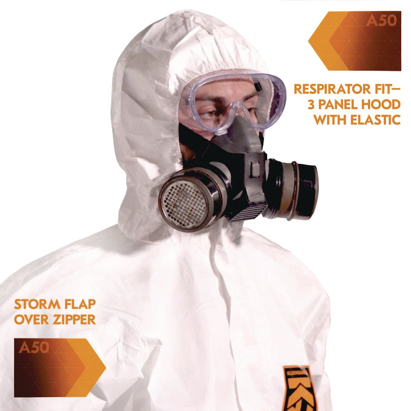 KleenGuard™ A50 Breathable Splash and Particle Protection Overalls, White, X-Large, 25/Carton (KCC51927) Case of 25