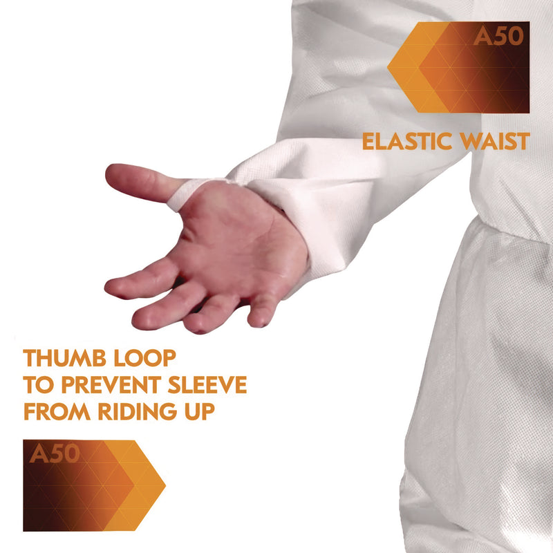 KleenGuard™ A50 Breathable Splash and Particle Protection Overalls, White, X-Large, 25/Carton (KCC51927) Case of 25