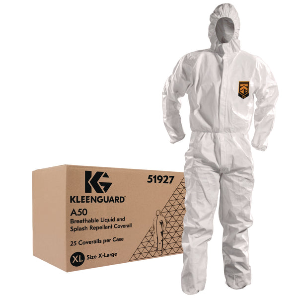 KleenGuard™ A50 Breathable Splash and Particle Protection Overalls, White, X-Large, 25/Carton (KCC51927) Case of 25
