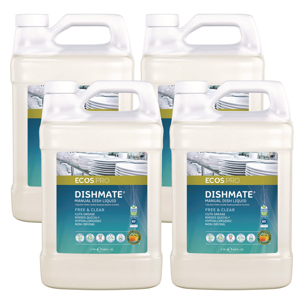 ECOS® PRO Dishmate Manual Dish Liquid, Free and Clear, 1 gal Jug, 4/Carton (EOPPL972104CT) Case of 4