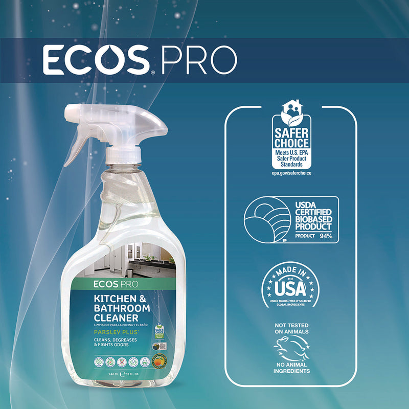 ECOS® PRO Parsley Plus All-Purpose Kitchen and Bathroom Cleaner, Parsely Scent, 32 oz Spray Bottle, 6/Carton (EOPPL97466CT) Case of 6