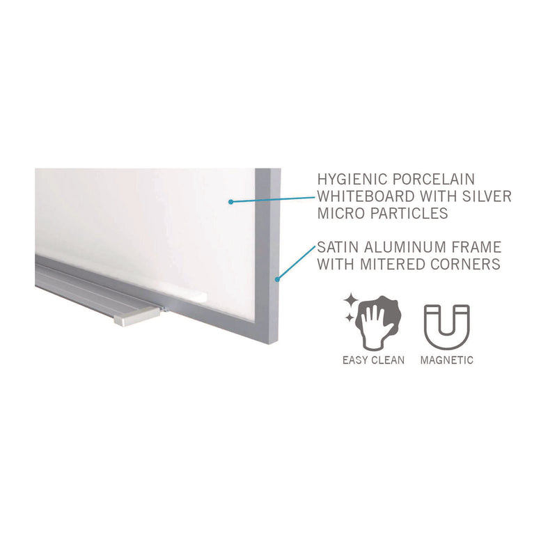 Ghent Hygienic Porcelain Magnetic Whiteboard with Aluminum Frame, 87.91" x 48.5", White Surface, Satin Aluminum Frame (GHEM4474) Each