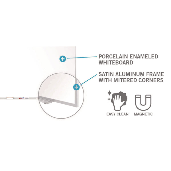 Ghent Two-Piece M1 Porcelain Magnetic Whiteboard, 176" x 48.5", White Surface, Satin Aluminum Frame (GHEM141542P) Each