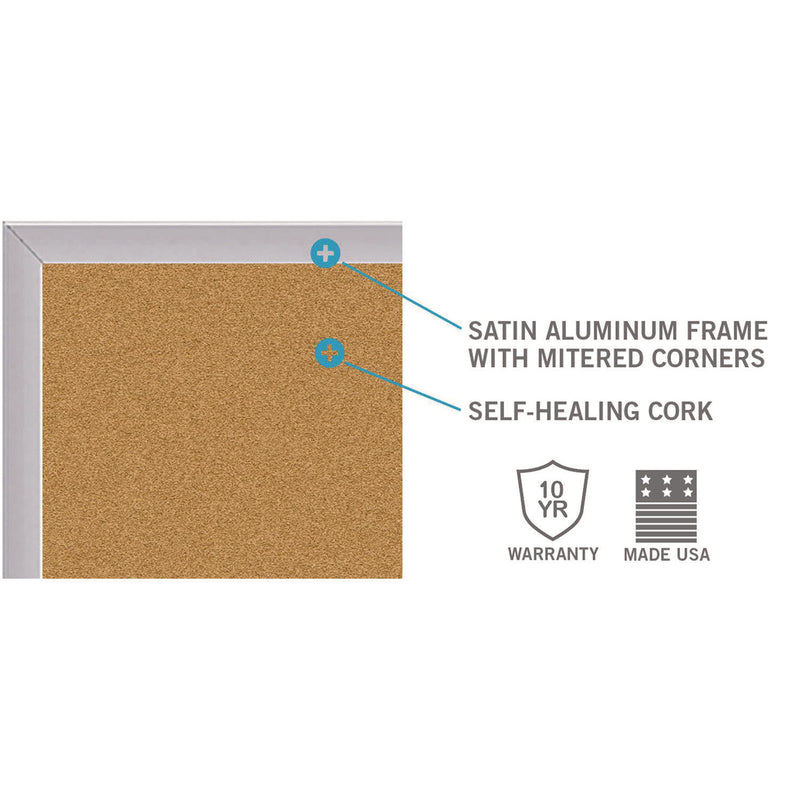 Ghent Natural Cork Bulletin Board with Aluminum Frame, 87.91" x 48.5", Tan Surface, Satin Aluminum Frame (GHEAK47) Each