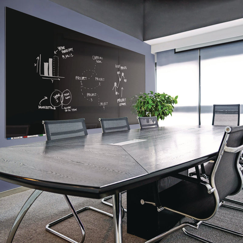 Ghent Aria Low-Profile Frameless Magnetic Glassboard, 72" x 48", Black Surface (GHEARIASM46BK) Each