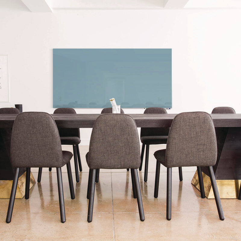 Ghent Aria Low-Profile Frameless Magnetic Glassboard, 96" x 48", Denim Blue Surface (GHEARIASM48DM) Each