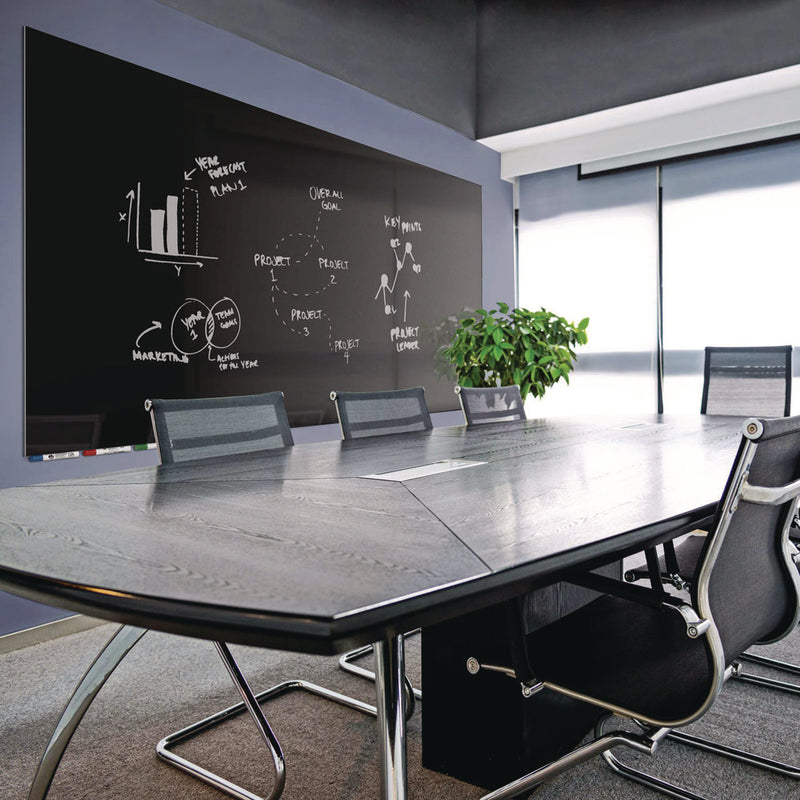 Ghent Aria Low-Profile Frameless Magnetic Glassboard, 120" x 48", Black Surface (GHEARIASM410BK) Each