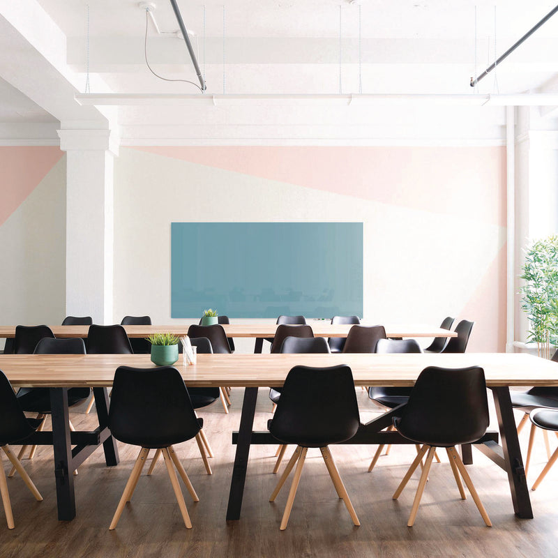 Ghent Aria Low-Profile Frameless Magnetic Glassboard, 96" x 48", Denim Blue Surface (GHEARIASM48DM) Each