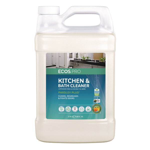 ECOS® PRO Parsley Plus All-Purpose Kitchen and Bathroom Cleaner, Herbal Scent, 1 gal Bottle, 4/Carton (EOPPL974604CT) Case of 4
