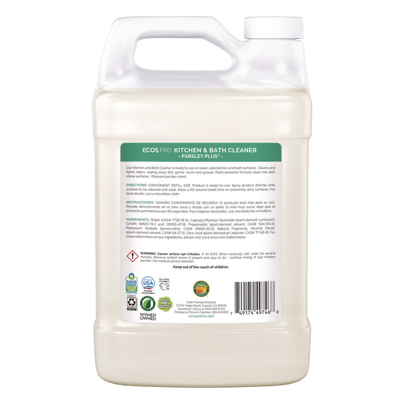ECOS® PRO Parsley Plus All-Purpose Kitchen and Bathroom Cleaner, Herbal Scent, 1 gal Bottle, 4/Carton (EOPPL974604CT) Case of 4