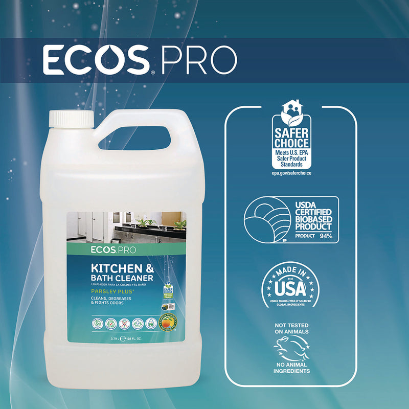 ECOS® PRO Parsley Plus All-Purpose Kitchen and Bathroom Cleaner, Herbal Scent, 1 gal Bottle, 4/Carton (EOPPL974604CT) Case of 4
