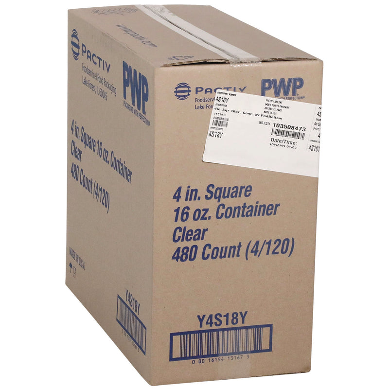 PET Square Container, 16 oz, 4 x 4 x 3, Clear, Plastic, 480/Carton (PCT4S18Y) Case of 480