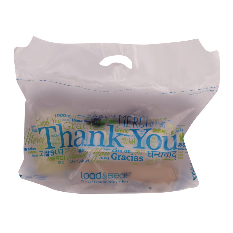 Bagcraft Load and Seal Delivery Bag, Thank You Labeling, Cut-Out Handles, 21" x 9" x 17", Translucent/Multicolor, 500/Carton (BGC1030667) Case of 500