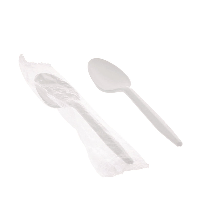 Fieldware Cutlery, Individually Wrapped, Mediumweight Spoon, Plastic, White, 1,000/Carton (PCTFKSWCH) Case of 1000