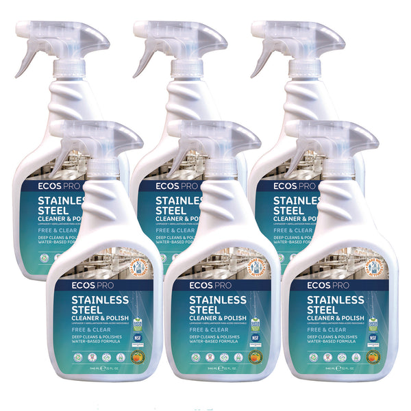 ECOS® PRO Stainless Steel Cleaner and Polish, Free and Clear Scent, 32 oz Spray Bottle, 6/Carton (EOPPL93306CT) Case of 6