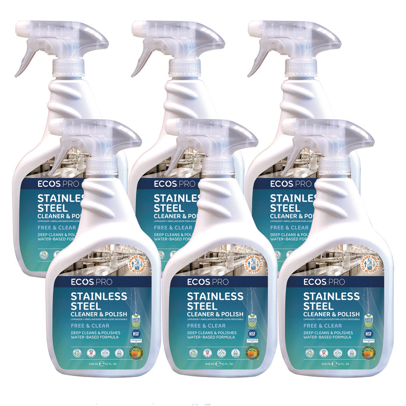 ECOS® PRO Stainless Steel Cleaner and Polish, Free and Clear Scent, 32 oz Spray Bottle, 6/Carton (EOPPL93306CT) Case of 6