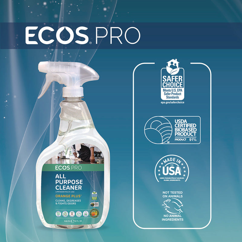 ECOS® PRO Orange Plus All-Purpose Cleaner and Degreaser, Citrus Scent, 32 oz Spray Bottle, 6/Carton (EOPPL97066CT) Case of 6