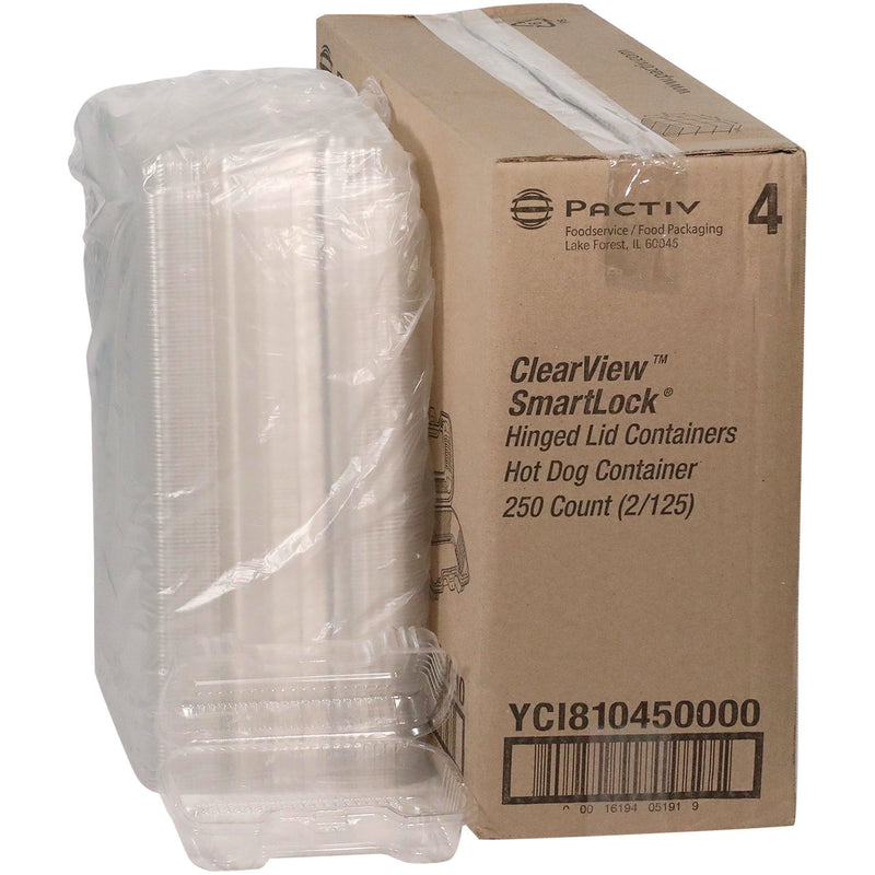 Pactiv Evergreen Hinged Lid Hot Dog Container, 6.5 x 2.25 x 2.75, Clear, Plastic, 250/Carton (PCTYCI810450000) Case of 250