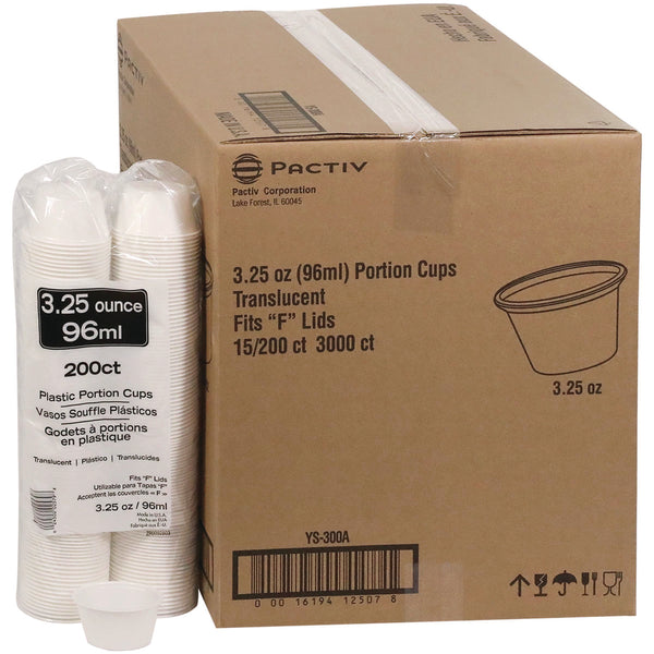 Pactiv Evergreen Plastic Portion Cup, 3.25 oz, Translucent, 3,000/Carton (PCTYS300A) Case of 3000