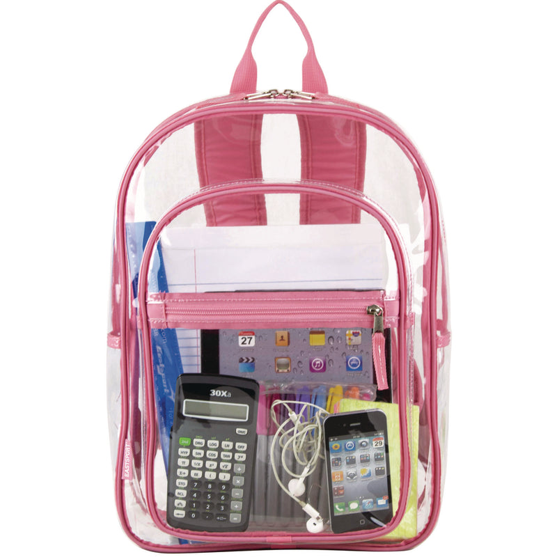 Clear with Color Trim Backpack, 11.5" x 5" x 16.5", Clear/Pink (EST190991EDPLM) Each