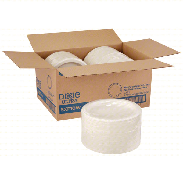 Dixie® Ultra® Heavy-Weight Paper Plates, 10" dia, White, 125/Pack, 4 Packs/Carton (DXESXP10W) Case of 4