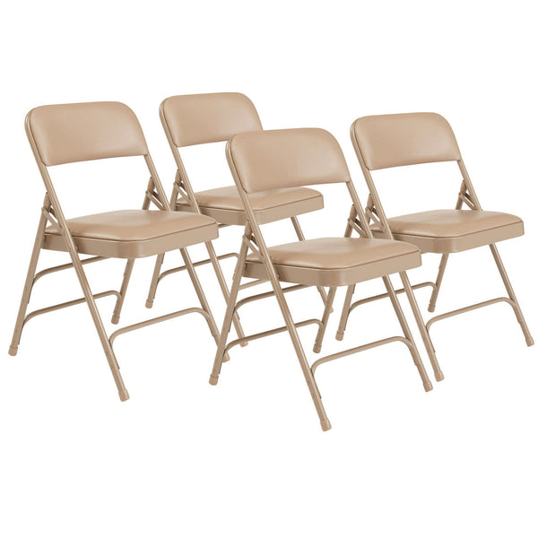 1300 Series Premium Vinyl Upholstered Triple Brace Double Hinge Folding Chair, Supports 500 lb, Beige Seat/Back/Base, 4/Pack (NPS1301) Each