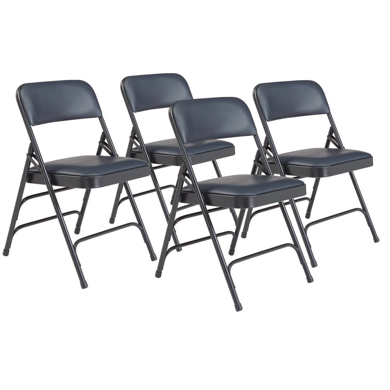 1300 Series Premium Vinyl Upholstered Triple Brace Double Hinge Folding Chair, Supports 500 lb, Blue Seat/Back/Base, 4/Pack (NPS1304) Each