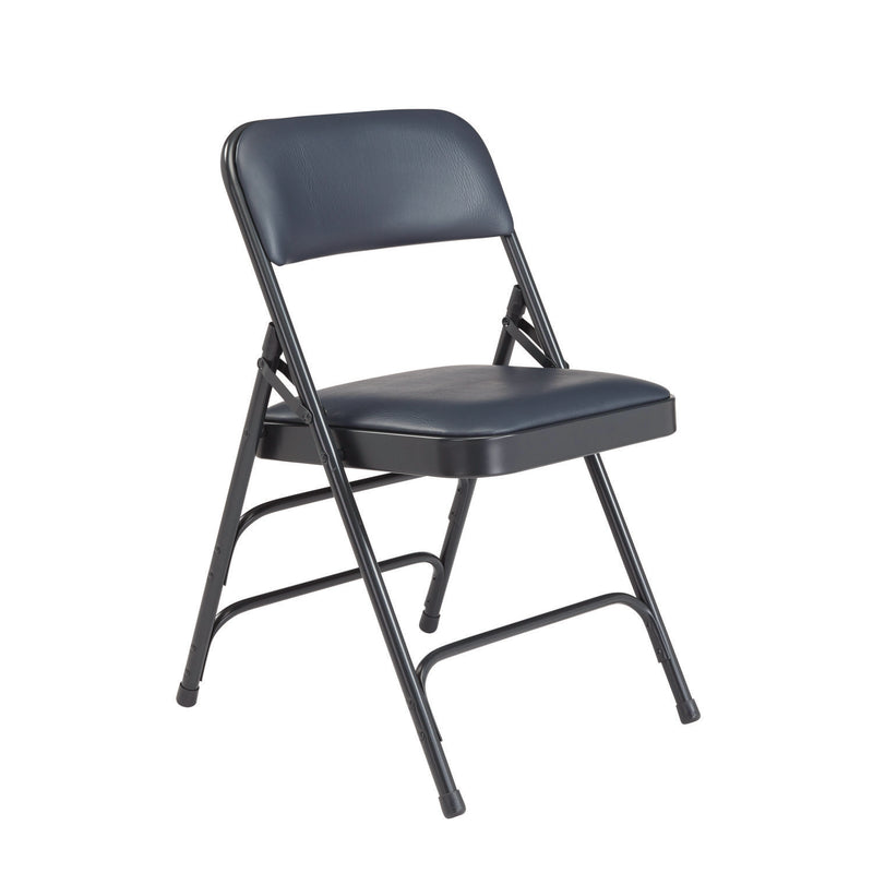 1300 Series Premium Vinyl Upholstered Triple Brace Double Hinge Folding Chair, Supports 500 lb, Blue Seat/Back/Base, 4/Pack (NPS1304) Each