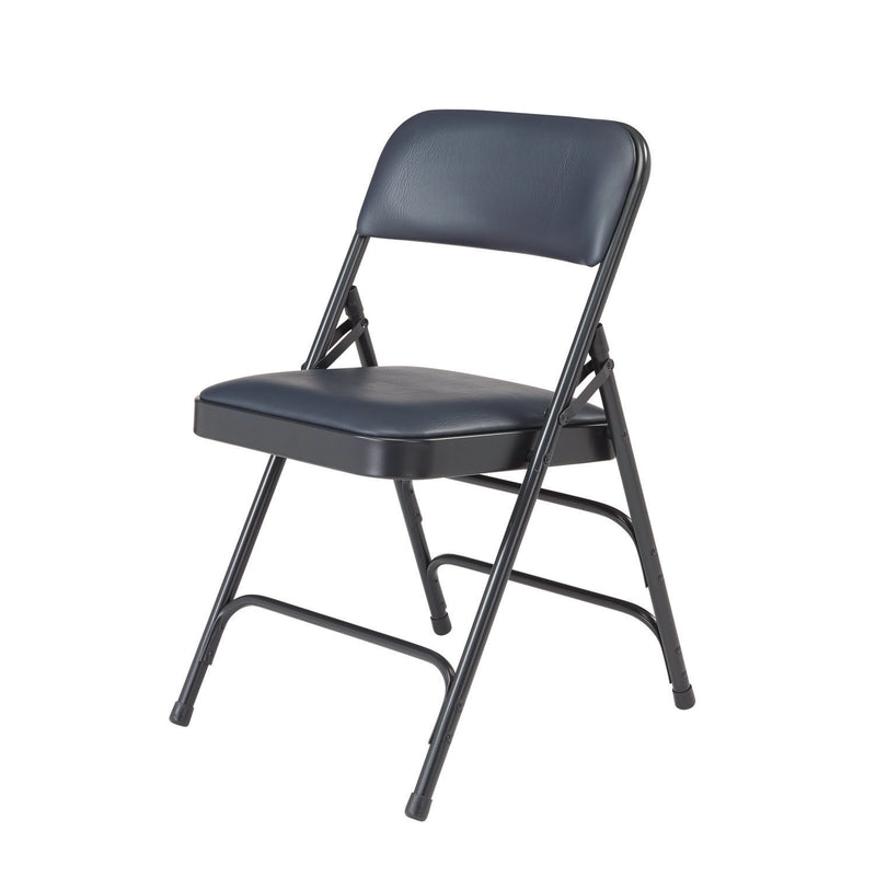 1300 Series Premium Vinyl Upholstered Triple Brace Double Hinge Folding Chair, Supports 500 lb, Blue Seat/Back/Base, 4/Pack (NPS1304) Each