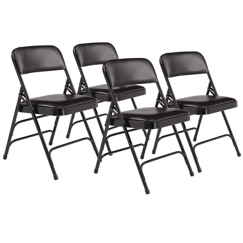 1300 Series Premium Vinyl Upholstered Triple Brace Double Hinge Folding Chair, Supports 500 lb, Black Seat/Back/Base, 4/Pack (NPS1310) Each