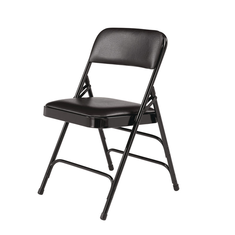 1300 Series Premium Vinyl Upholstered Triple Brace Double Hinge Folding Chair, Supports 500 lb, Black Seat/Back/Base, 4/Pack (NPS1310) Each