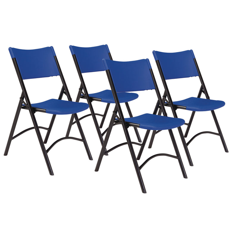 600 Series Heavy Duty Plastic Folding Chair, Supports Up to 500 lb, 18" Seat Height, Blue Seat/Back, Black Base, 4/Pack (NPS604) Each