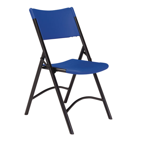 600 Series Heavy Duty Plastic Folding Chair, Supports Up to 500 lb, 18" Seat Height, Blue Seat/Back, Black Base, 4/Pack (NPS604) Each