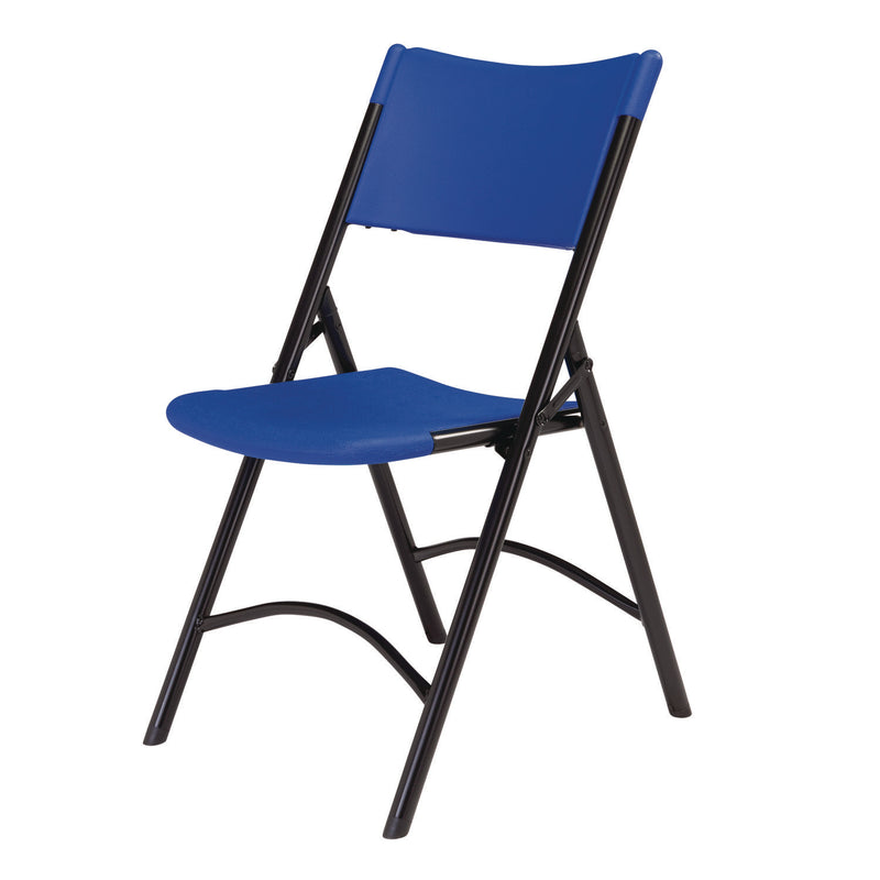 600 Series Heavy Duty Plastic Folding Chair, Supports Up to 500 lb, 18" Seat Height, Blue Seat/Back, Black Base, 4/Pack (NPS604) Each