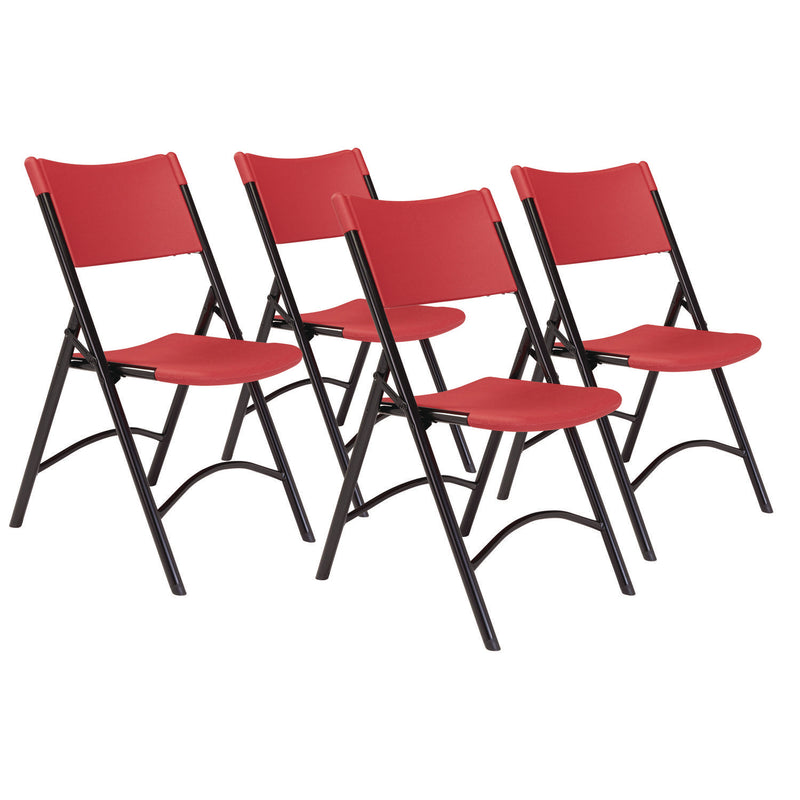 600 Series Heavy Duty Plastic Folding Chair, Supports Up to 500 lb, 18" Seat Height, Red Seat/Back, Black Base, 4/Pack (NPS640) Each