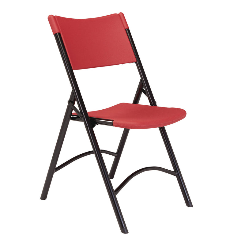 600 Series Heavy Duty Plastic Folding Chair, Supports Up to 500 lb, 18" Seat Height, Red Seat/Back, Black Base, 4/Pack (NPS640) Each