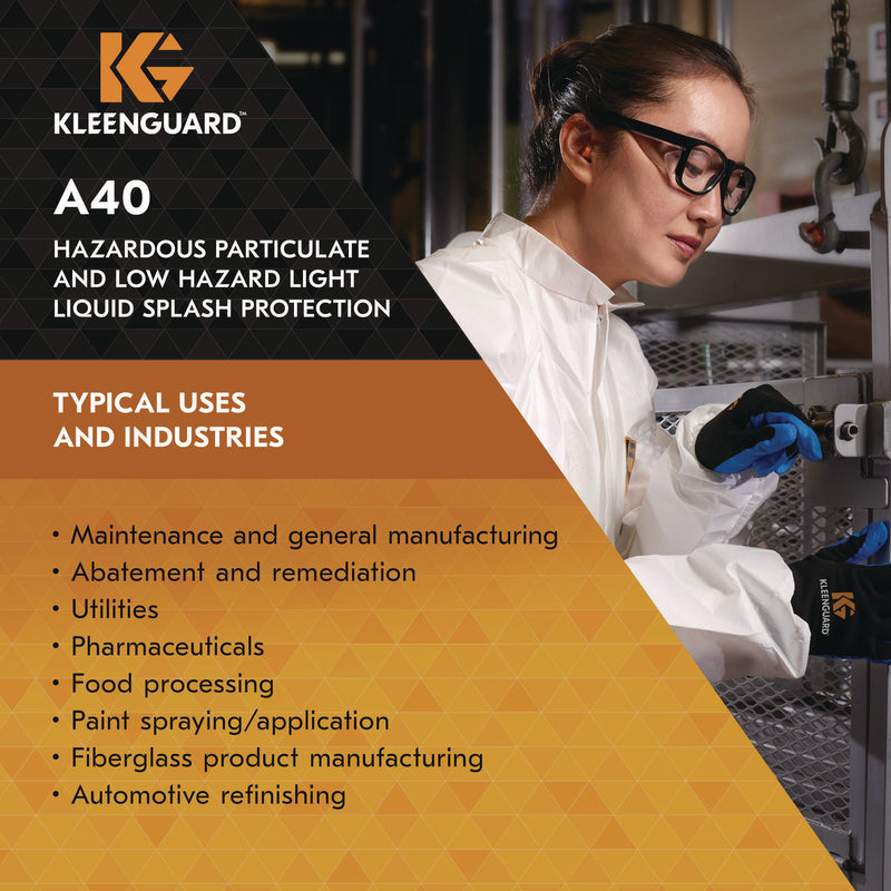 KleenGuard™ A40 Liquid and Particle Protection Lab Coats, Elastic Wrists, 3X-Large, White, 30/Carton (ANS44446) Case of 30