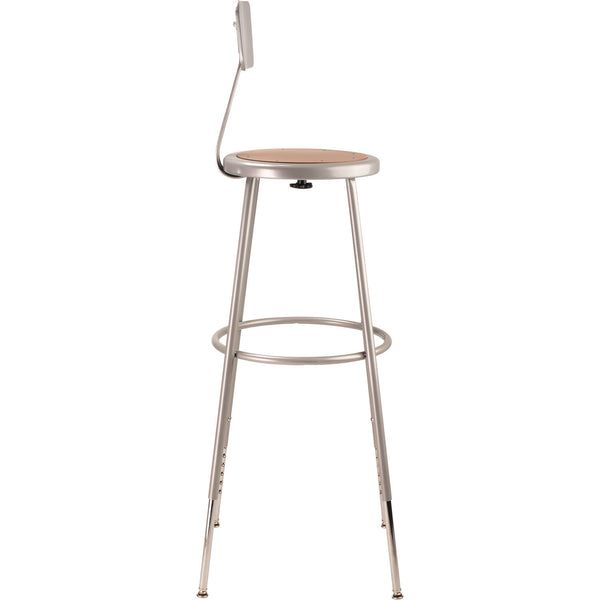 NPS® 6200 Series Height Adjustable Heavy Duty Steel Stool With Backrest, 32" to 39" Seat Height, Brown Seat, Gray Back/Base (NPS6230HB) Each