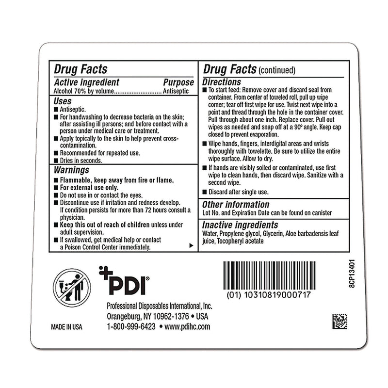 Sani Professional® PDI Sani-Hands Instant Hand Sanitizing Wipes, 7.5 x 6, Unscented, White, 220/Canister, 6 Canisters/Carton (PDINPKP15984) Case of 1320