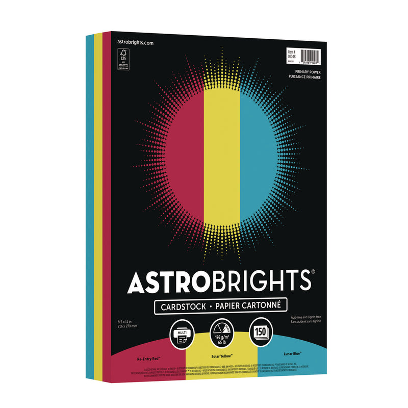 Astrobrights® Color Cardstock -"Primary" Assortment, 65 lb Cover Weight, 8.5 x 11, Assorted Primary Colors, 150/Pack (WAU91048) Pack of 150