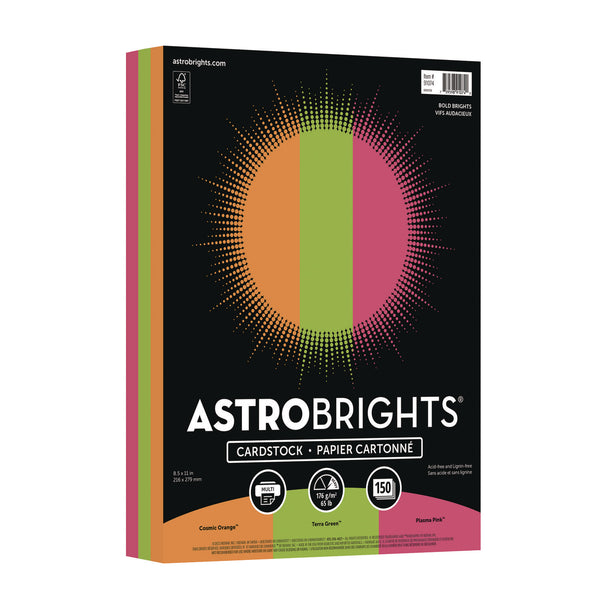 Astrobrights® Color Cardstock -"Bright" Assortment, 65 lb Cover Weight, 8.5 x 11, Assorted, 150/Pack (WAU91074) Pack of 150