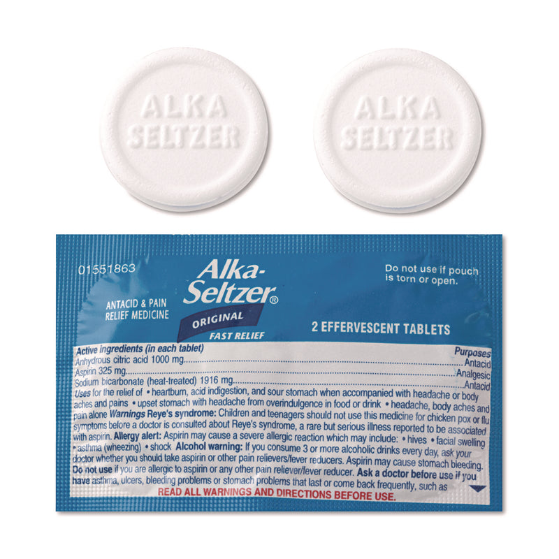 Alka-Seltzer® Buffered Aspirin (NSAID) Tablets, 2/Pack, 30 Packs/Box (PFY64038) Box of 60