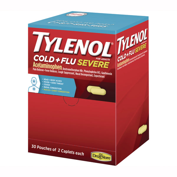 Tylenol® Cold + Flu Severe Caplets, 2/Pack, 30 Packs/Box (JOJ64568) Box of 30