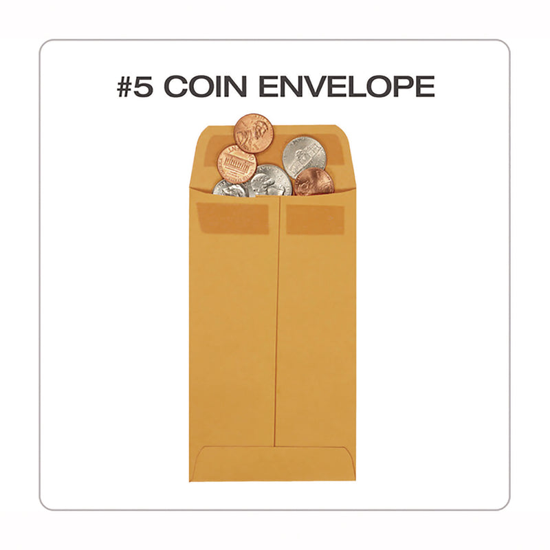 Redi-Seal Coin and Small Parts Envelope, #5, Square Flap, Redi-Seal Adhesive Closure, 3.13 x 5.25, Brown Kraft, 500/Box (QUA50764) Box of 500